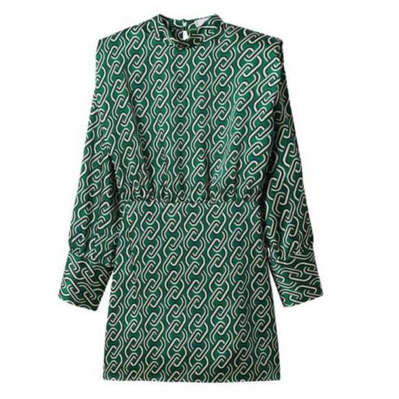 Mango Dresses & Skirts - MANGO Mini Dress Green Chain Printed Long Sleeve Dress Size 10